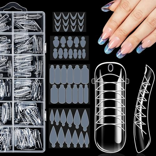 Becellen 120 Pezzi Dual Nail Form Set, Trasparente Unghie Finte Nail on Scala Graduata Extension System Dual Nail Form Con 48 Film Acrilico Stiletto Strumenti per Manicure