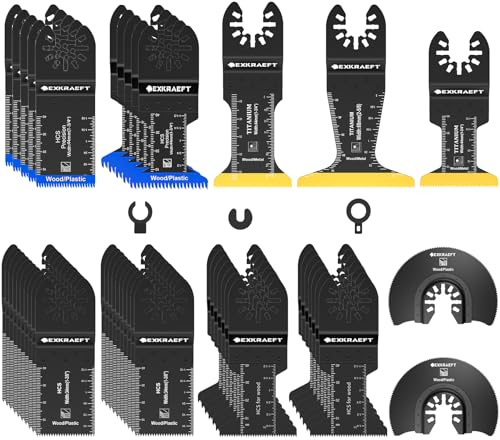 EXKRAEFT 50 PCS Titanium Multi Tool Blade for Metal, Wood and Drywall, Japanese Teeth Oscillating Saw Blades for Wood, Universal Oscillating Saw Accessories Fit Milwaukee Ryobi Rockwell Fein and More