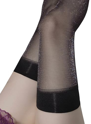Mingnos Bas autofixants à paillettes pour femmes Sexy Lubrifiants Brillants Bas mi-cuisse Résille Bas en nylon Bas en soie pour fêtes Cosplay Performances, taille unique