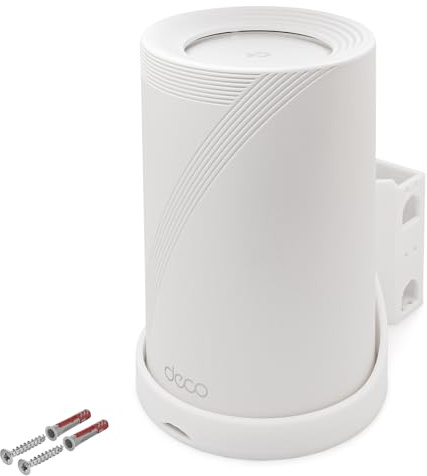 Väggfäste kompatibel med TP-Link Deco BE65 Wi-Fi 7 Mesh WLAN BE9300 | 2 stycken | Robust fäste med kabelhantering och luftflöde | Väggmonteringssats inkl. Dymlingar och skruvar