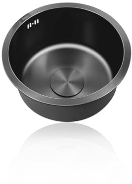 Lavabo Cuisine Rond,Petit Evier Cuisines Noir,éVier Cuisine,Evier Inox 1 Bac Avec Raccords de Vidange,pour Bateau,Camping,FaçOns D'Installer Sur Le Plan et Sous Plan (Ø 40cm)