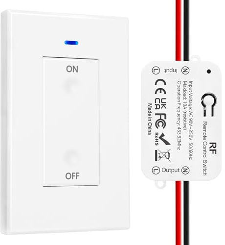 DieseRC AC 110V 120V 220V 240V Wireless Remote Control Light Switch 1500W 1 Channel 433Mhz RF Relay Receiver with 2 Transmitters Keyfob for Lamp Bulb