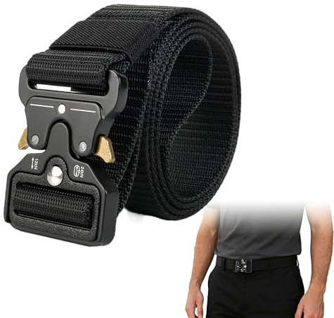 Caldamn Men Tactical Belt 1 PCS Nylon Military Belt Durable Work Belts for Men Resistant Adjustable Utility Belt Quick Release Tactical Belt Wear for Work Outdoor Sports Survival (Black)