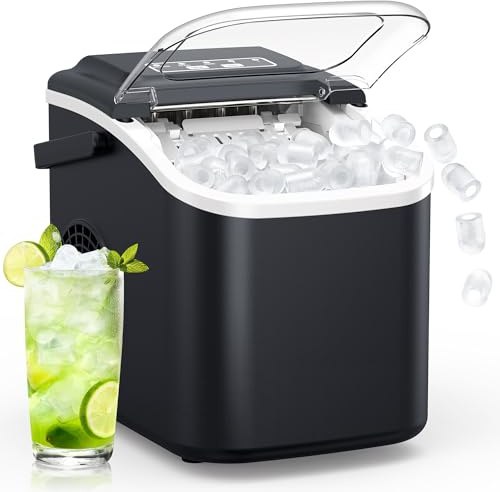 Eiswürfelmaschine Klein Ice Maker Machine: Tragbarer Eiswürfelbereiter, 12kg/24H, 8 Eiswürfel in 6 Min, 2 Eiswürfelgrößen,Mini Eiswürfelmaschinen mit Selbstreinigung für Zuhause/Küche/Camping/Party/RV