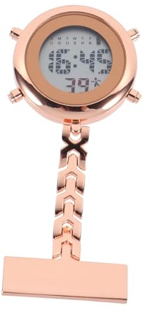 CATIEBYE Reloj Electrónico Digital De Enfermera, Metal Color Rosa Dorado, Pin De Solapa, Multifunción Alarma y Cronómetro, Unisex para Trabajo y Uso Diario, Tamaño Compacto