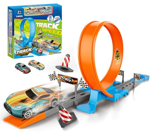 Katapult racerbil med två spelare - 360° väggklättrare leksak med tröghetskraft | Pedagogiskt och anti-stress racingkit för 3–14 år | inkluderar säker och rörlig ABS-spår