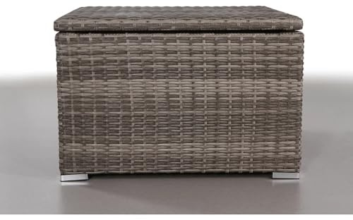 Fully Assembled Outdoor Storage End Table Grey Wicker Patio Furniture with Removable Lid 33 x 33 x 22 Modern Corner Table for Patio Balcony Garden - Enhances Your Outdoor Living Space