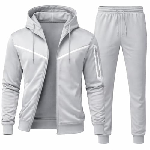 The Fancy Dress Mens Tracksuit Co-Ord Set - Full Sleeve Zip Up Hooded Fleece Top with Activewear Bottom Sports Jogging Suits For Men UK (UK, Alpha, S, Regular, Regular, Grey)