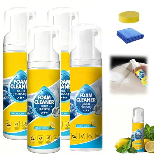 4 Pezzi Detergente Schiumogeno Multiuso Detergente Enzimatico - Pulitore a Secco per Interni Auto, Sedili in Pelle, Divani - Spray Rimuovi Macchie Portatile senza Risciacquo con Spugna e Panno Inclusi