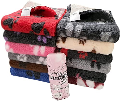 Vet Fleece Bedding | Vet Bed Original Non-Slip | for Puppys and Dogs | Manufactured in our British Mill| 40 x 30 (1.00m x 0.75m) Blue with Charcoal Multi-Paws | Quick Drying | Washable | Dog Bed