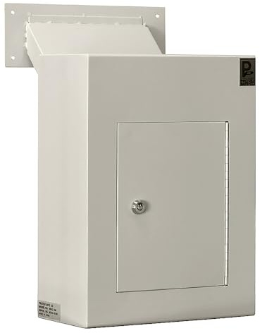 Protex WDC-160 vägg/dörr genom dropplåda, för nycklar, bilfjärrkontroller, kontanter, checkar och kuvert, metallbaffel, förborrade monteringshål, dubbel ståldörr, med justerbar ränna