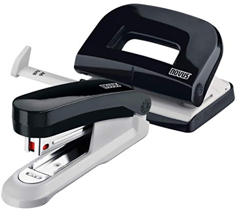Novus Schreibtisch Set (Heftgerät E 15 mit Locher E 210, inkl. 1000 Heftklammern No. 10) schwarz