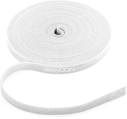 deleyCON 10m Klett Kabelbinder Klettband Klettbandrolle 10mm Breit Kabelmanagement Kabelorganizer Klettkabelbinder Klettverschluss zuschneidbar Weiß