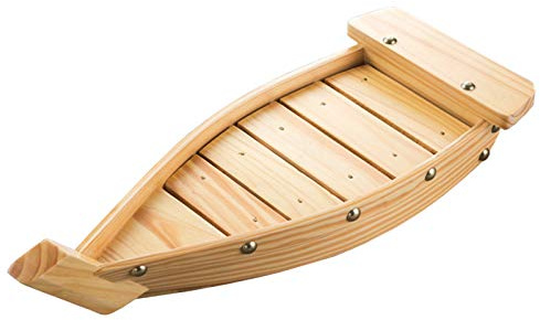 En Bois Bateau De Service De Sushi Plateau De Navire De Service Japonais Sashimi Assiette De Nourriture Pour Restaurant, Faire La Fête, Fête D'anniversaire (Blanc, Bois De Pin),37x15.3x7cm