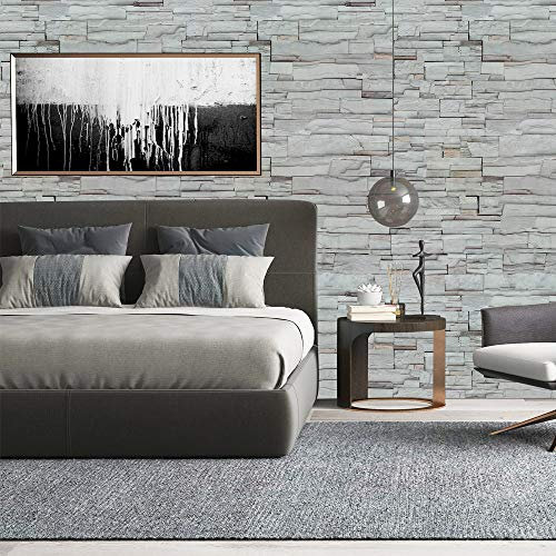 LZH-LP Stone Self-Adhesive Wallpaper 45x300CM White Rock Marble Stack Rock Peel & Stick Vinyl Wallpaper for Wall Décor