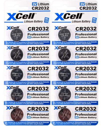 10er Set CR2032 Lithium-Knopfzelle 3V / 220mAh (2x5er Pack) Lithium Hochleistungs- Batterie für professionelle Anwendungen