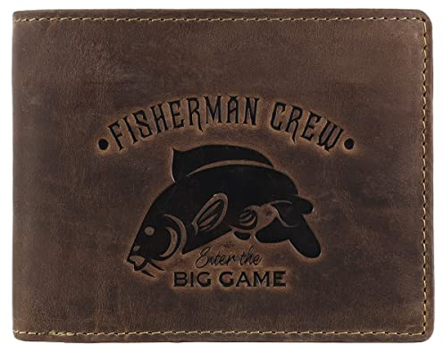 Greenburry Vintage Fisherman Crew Leder Geldbörse Portemonnaie Geldbeutel Portmonee BV-1705-FC-Carp Karpfen Fisch Angler, Farbe:Braun