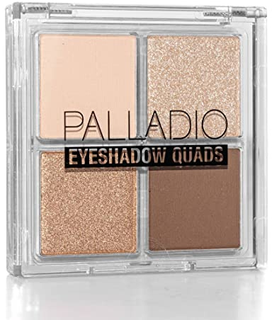 Palladio Eyeshadow Quads, Velvety Pigmented Blendable Matte, Metallic & Shimmer Finishes, Creamy Formula, Four Way Quad Eye Shadow Palette, Talc-Free (Miss Popular)