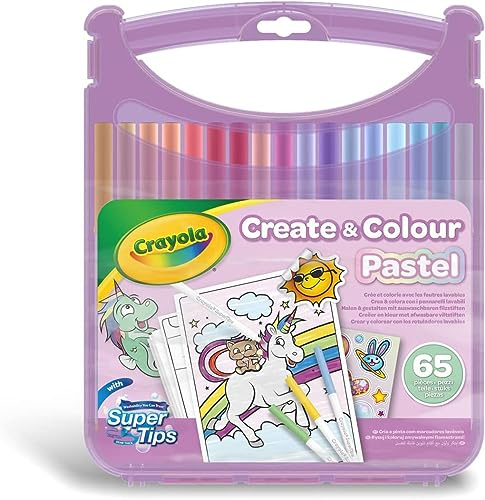 CRAYOLA Pastel - Koffer-Set Abwaschbare Filzstifte SuperTips, 65-teiliges Set, verschiedene Pastellfarben, kreative Beschäftigung und Geschenk für Kinder ab 4 Jahren