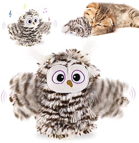 Jouet Interactif pour Chat Rechargeable - Ailes Battantes Automatiques, Sons Réalistes & 3 Modes de Vibration - Stimule l'Instinct de Chasse (Hibou)