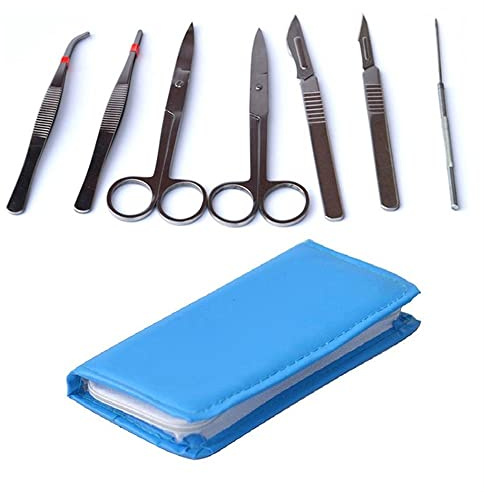 UIOYU Accesorios de Microscopio de Acero Inoxidable Azul, 7 Unids/Set de Herramientas de Disección para Muestras y Accesorios de Microscopio