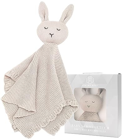 Limaro Kids Schmusetuch aus 100% Baumwolle/Kuscheltuch für Babys/Schnuffeltuch Mädchen Junge/Bio-Baumwolle / 20 x 20 / Schnuffeltücher & Trösterchen/Geschenk Geburt/Hase Beige