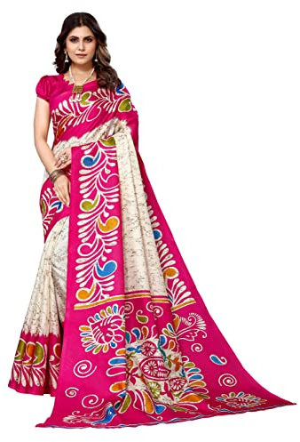 IMTRA FASHION Art Silk Saree for Women Printed Indian Sari with Unstitched Blouse