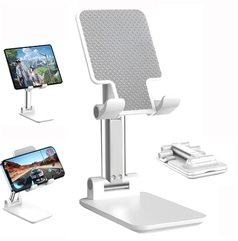 ZSMJAER Support Telephone Réglable Pliable Innovant, Support Téléphone, Support pour Téléphone Portable de Bureau, Support iPhone Bureau, Support ipad Samsung Mini iPhone Tous Les Smartphones (Blanc)