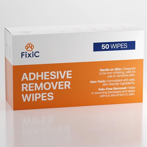 Fixic Adhesive Remover Wipes - 50 PCS - Premium Adhesive Removal Wipes - Large Adhesive Tape Remover Pads with Aloe - The Best Adhesive Remover for Skin from Bandages, Tapes, and Ostomy Adhesives!