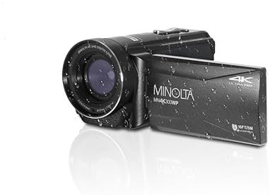Minolta Waterproof Camcorder – 4K Ultra HD Video, 56MP Photos, 18X Zoom, 3-inch LCD Screen, Time Lapse, Loop Recording, Photo Burst, Anti-Shake, Webcam Mode, HDMI/USB (Black)