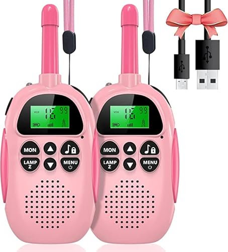 Walkie Talkie für Kinder,ULEWAY 2 Pack Aufladbar Walkie Talkies, 16-Kanal Kinder Funkgerät Spielzeug für Jungen Mädchen, Abenteuer im Freien Outdoor Camping Wandern - Rosa Rosa