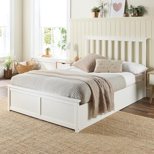 Aspire Beds White Painted Wood Ottoman Storage Bed Frame, UK King (150 x 200 cm)
