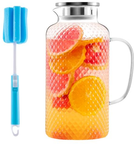 Hannadepot Glass Pitcher, 3.5L/118 oz Glass Water Pitcher with Lid and Spout, Heat/Cold Resistant Borosilicate Glass Water Carafe for Coffee, Juice and Homemade Beverage