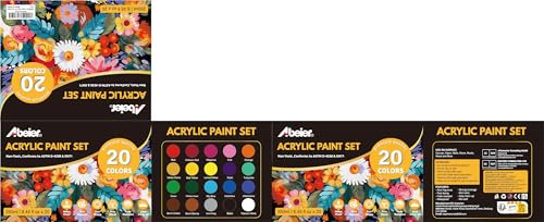 ABEIER Acrylfarben Set, 20 Farben (250 ml), mattes Finish, reichhaltige Pigmente, ungiftige Acrylfarbe zum Malen auf Leinwand, Handwerk, Holz, Keramik, ideal für Anfänger und Studenten