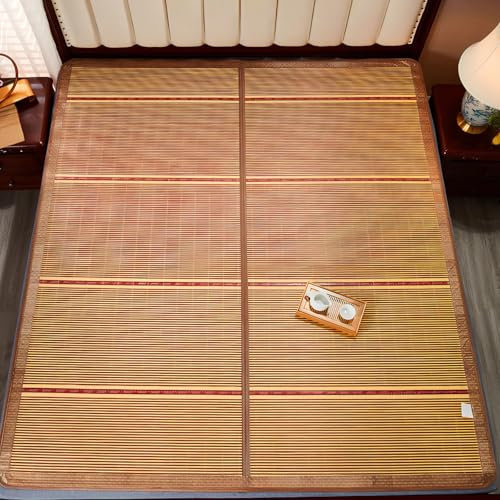 UFOOU Esterilla de Bambú para Cama, Esterilla de Bambú Plegable para Cama, Esterilla de Bambú para Dormir de Verano, Esterilla Refrescante Plegable para Cama, Dormitorio Escolar en Casa(1.80 * 2.00m)