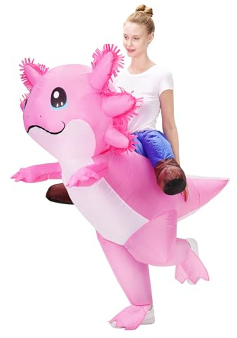 Poptrend Uppblåsbar kostym Axolotl för vuxna män kvinnor, halloweendräkter, uppblåsbar barnkostym, uppåtsittande-axolotl-dräkt för barn, cosplay, fest
