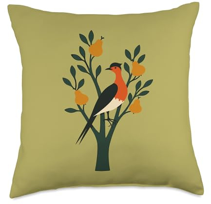 A Partridge In A Pear Tree Cut-Out Retro MCM-Style 1 Throw Pillow