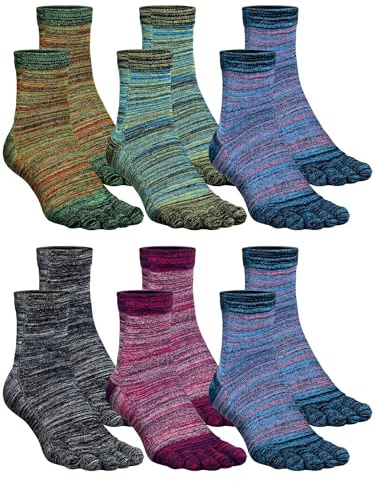 Fourluoo 6 Pairs Women Toe Socks Cotton Crew Breathable Socks with Toes for Women Men Athletic Running(Cute Color,5-9)