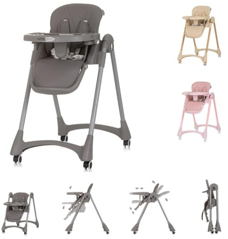 Chipolino Candy Shop - Trona plegable con 4 ruedas, ajustable, reposapiés, color gris