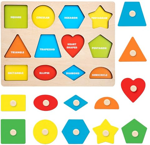 Jesustree Steckpuzzle Holz mit Knauf, Geometrische Greifpuzzle Holzspielzeug ab 1 2 3 Jahre Kleinkinder, Montessori Spielzeug Sortierspiel Lernspielzeug Geschenk für Kindergarten, Vorschule