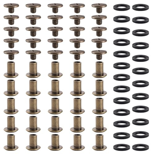 YIXISI 25 Set M5x8mm Chicago Binding Screws Assorted Kit, Kit Bindande Skruvstolpar, Lädernitsats, för Gör-Det-Själv-Läderdekoration Bokbindning, Brons