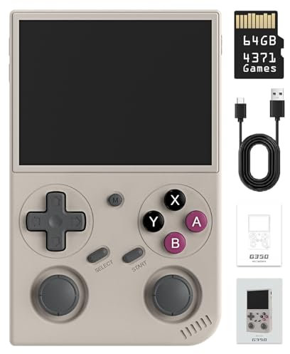 G350 Retro Handheld Game Console , Preload 4371 Games 3.5 Inch IPS Screen 3200 mAh Battery Linux System Portable Video Games Console Support Controller and Earphone (Gray)