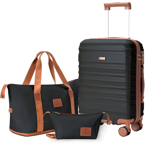 QIMER Carry on Luggage Set, 22x14x9 airline approved 100% PC hardshell, Lightweight TSA Locks Quiet Spinner Wheels Durable Zipper, Travel Luggage for Men Women, Y02 Black (20/DB/TB) Slightly Small