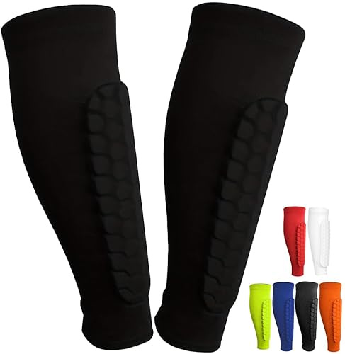 Soccer Shin Guards Shin Pads for Kids Youth Adult, Ski Shin Guards Calf Compression Sleeve with Honeycomb Pads, Lightweight Calf Protective Soccer Gear for Football Baseball Boxing (Black, Small)