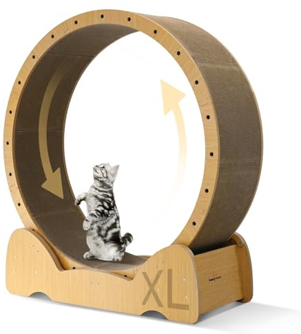 Homegroove Wellpappe Katzenlaufrad Katze Übung Rad, 110CM XL Große Katze Räder für Indoor-Katzen, Vielseitig Laufrad Laufband für Katzen Gewichtsverlust und Gesundheit (Natural Wooden, XL)