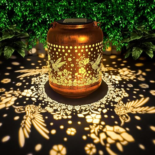 Cawabocy Birthday Gifts for Women Mum Grandma, Hummingbird Solar Lanterns Garden Decorations, Solar Garden Lights for Patio Yard Pathway