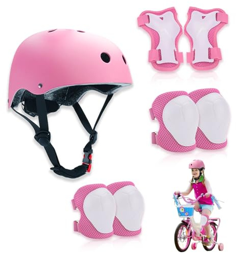 Zyluniy Conjuntos de Patinajes, Set de Protección Patinaje, Transpirable y Ajustable, niños Rodilleras Conjunto para Bicicleta, monopatín, Scooter (para niños a Partir de 3 años, Rosa)