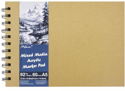 5.8x8.3in Sketch Book, 60Sheets Spiral Bound Notebooks, Bright White 92lbs/150gsm Acid-Free Drawing Paper for Painting,Sketching, Professional Sketch Pad for Artists, Beginners. BW-Yellow