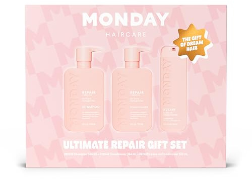 MONDAY Haircare Ultimate Repair Gift Set with REPAIR Shampoo, REPAIR Conditioner and REPAIR Leave-In