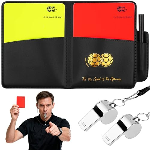 AYESY Schiedsrichter Set, FußBall Schiedsrichter Karten Schiedsrichter Pfeifen Set, Rote und gelbe Karten mit 2 Trillerpfeife und Umhängeband, Ergebnisbögen und Bleistift für FußBallspiel Schulsport